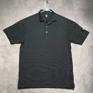 Footjoy Men Golf Polo Shirt size Large Dark Blue Striped Short Sleeve Stretch FJ